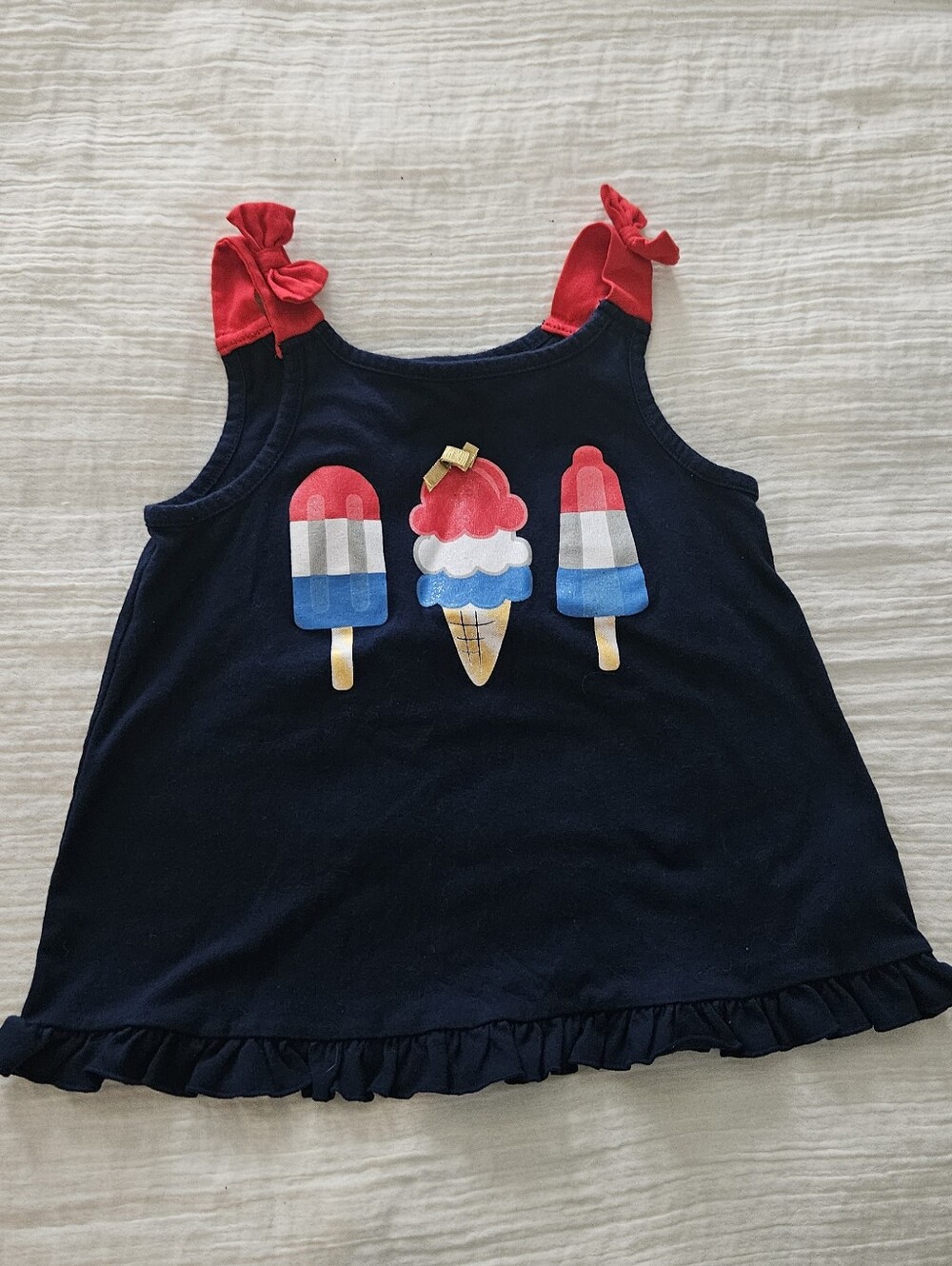 Girls Navy Tank Top with Red Accent and Popsicle Appliqués Size 6
